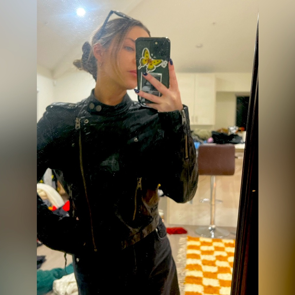 Members only cropped leather jacket size small